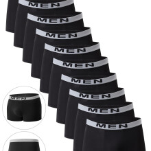 (YZT 10MEN Black, 32) 10-Pack Men'S Boxer Briefs | Casual, Breathable, Comfortable, Slight Stretch, Solid Color, Sports Shorts