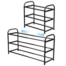 Fjquamitix 3 Tier Expandable Shoe Rack, Small Shoe Storage Organiser, Black Metal Rack for Hallway, Bedroom,Quick Assembly