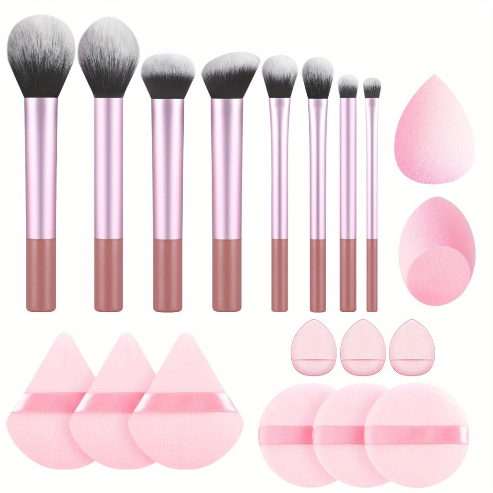 Pink (Pink) 2026 Product: A 19Pcs Multifunctional Makeup Tool Set, Including Long-Handle Makeup Brushes Makeup Sponge