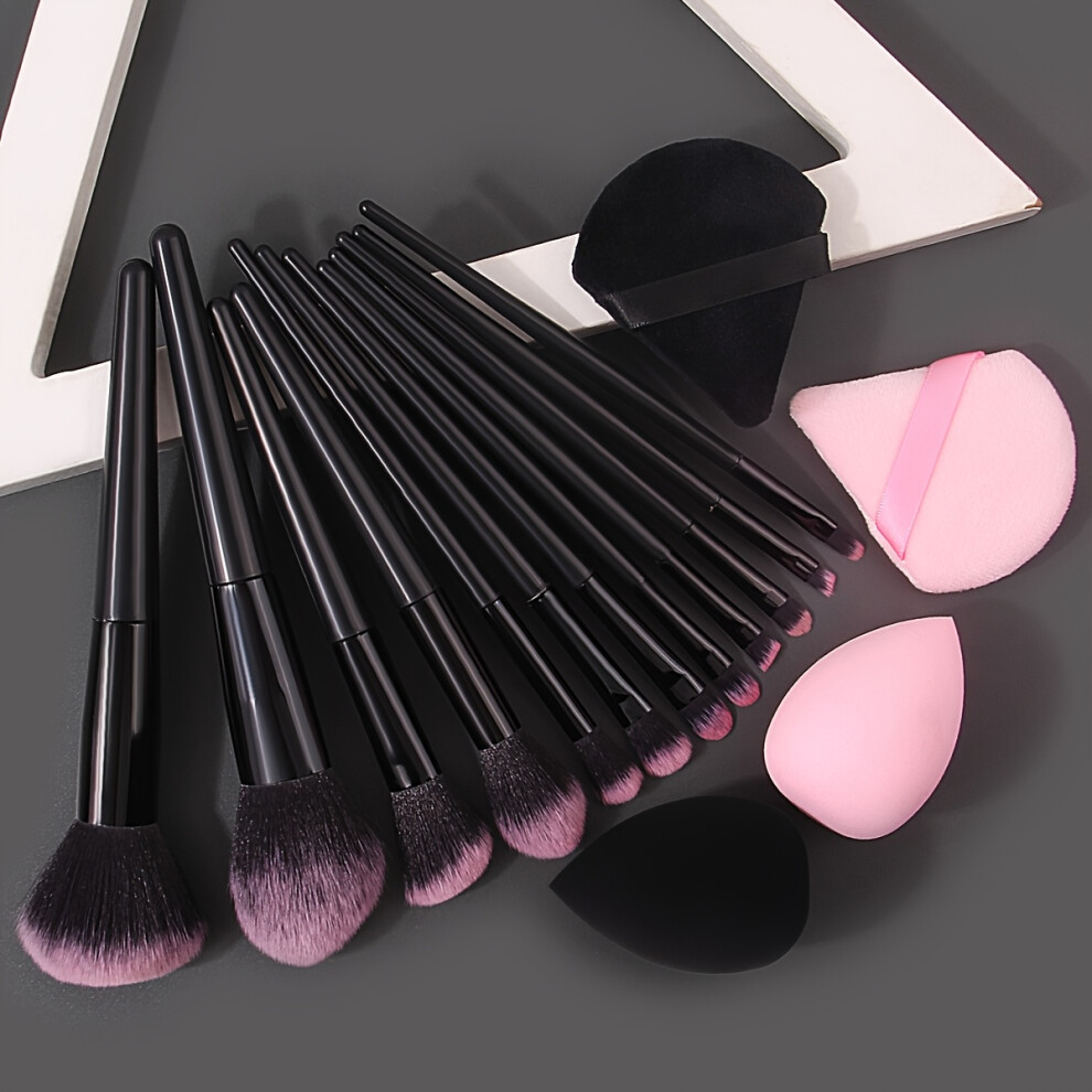 (Polychrome) 12pcs Multi-Purpose Makeup Brush Set with 4 Ultra-Soft Makeup Sponges and Makeup Sponges, Portable and Powder