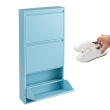 3FlexHome Metal Shoe Storage Cabinet for Hallway and Bedroom - Slim Wall Mounted Shoe Rack with Flip Down Drawers, Modern Ready Assembled Storage