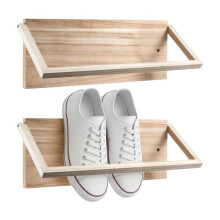 SUNNYNEST Wall Mounted Shoe Rack Collapsible Wooden Shoe Shelf Space Saving Wall Mount Shoe Organizer Wooden Shoe Storage