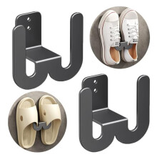 inki Wall Mounted Shoe Rack Metal Door Shoe Hanger - Shoe Rack Hanging Shelf No Drilling Wall Mounted Shoe Holder for Front Door Bathroom Black Pack