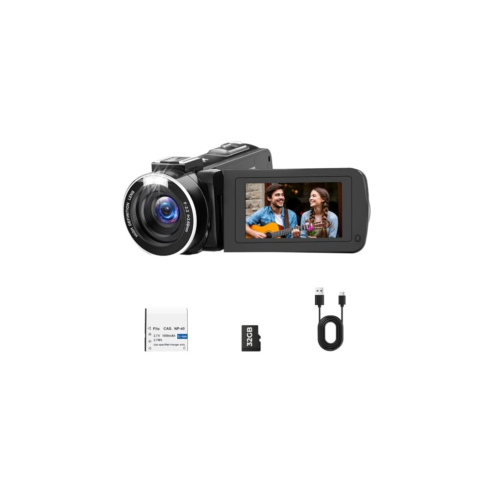 Camcorder Video Camera 2.7K For Youtube Cam Corder 48Mp 18X Digital Zoom Video Recorder With 3.0" 270Ã Rotation Screen Battery 32Gb Sd Card For 758918449076