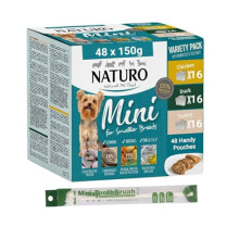Naturo Adult Mini For Smaller Breeds Variety Pack 48 × 150g Pouches With Buddy's Dog Brush