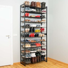 Tatkraft Eiffel Metal Shoe Rack, 12 Shelves, for 60 Pairs, up to 120 kg, Stackable, Space Saving and Elegant, Professional Shoe Rack, Black
