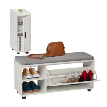 Relaxdays Shoe Bench & Cabinet, 2-Piece Set, Footwear Storage with Seat, Cupboard, Hallway & Bedroom, White/Grey