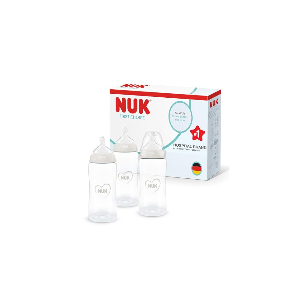 Nuk First Choice Baby Bottles | 3+ Months | 300Ml | Anti Colic Feeding Bottle | Pp | Temperature Control Indicator | Neutral | 3 Count