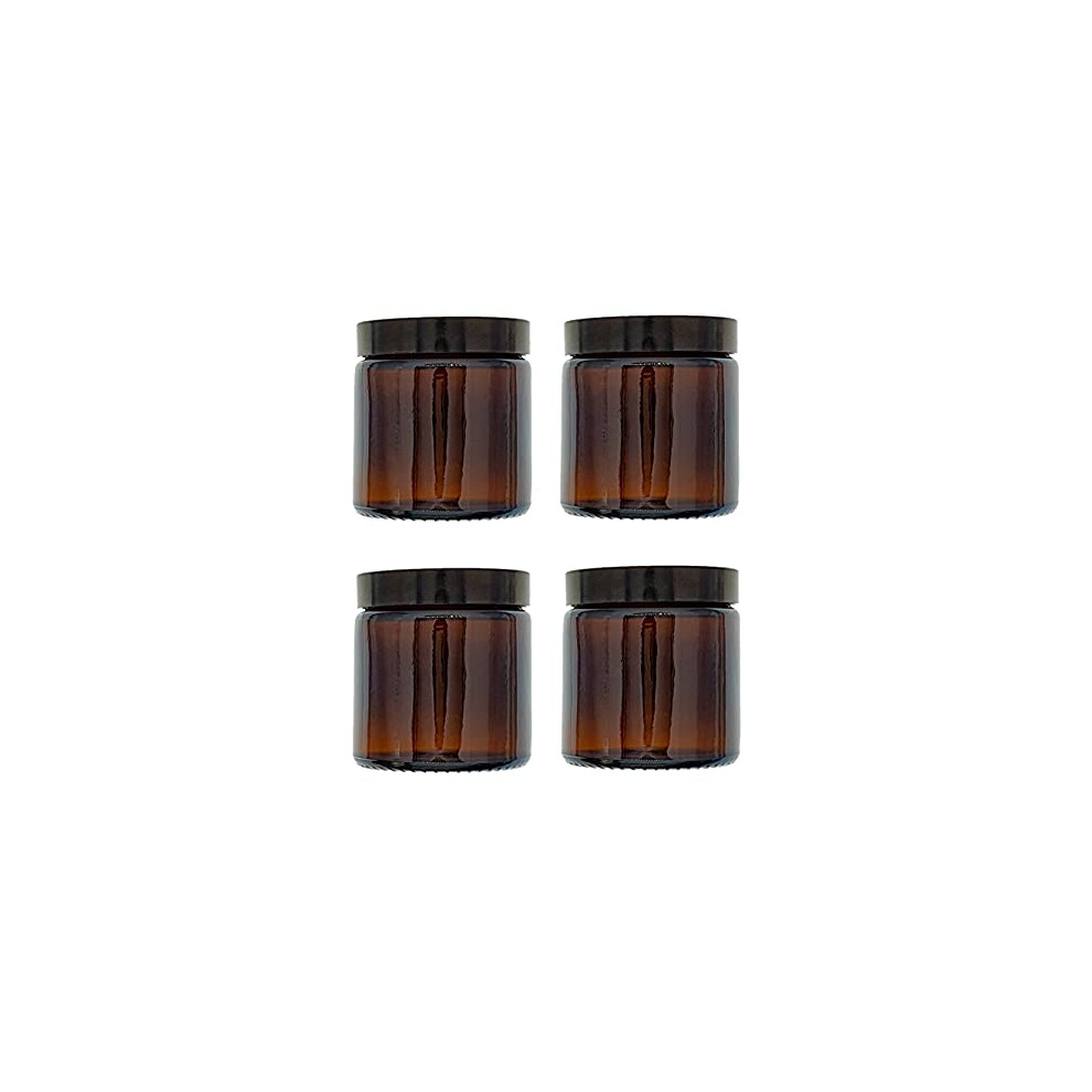 Avalon Cosmetic Packaging Amber/Black 120Ml Glass Cosmetic Jars With Lids - Pack Of 4. Empty Refillable Containers Suitable For Candles, Aromatherapy