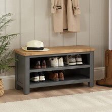 The Furniture Market Marbury Slate Grey Painted | Shoe Storage Hallway Bench | Solid Wood Seat & Shoe Rack | Fully Assembled | Rounded Corners | H 500