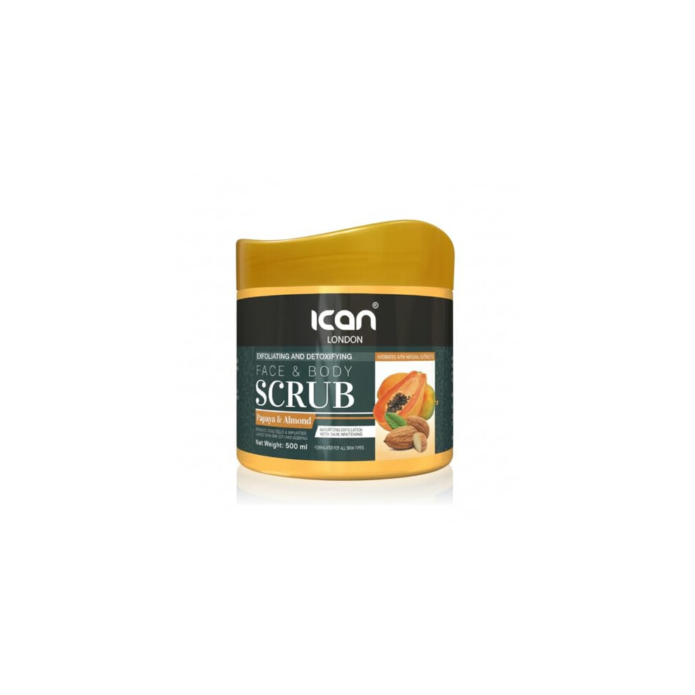 Ican London Papaya & Almond Face & Body Scrub, Exfoliating & Detoxifying, 500Ml