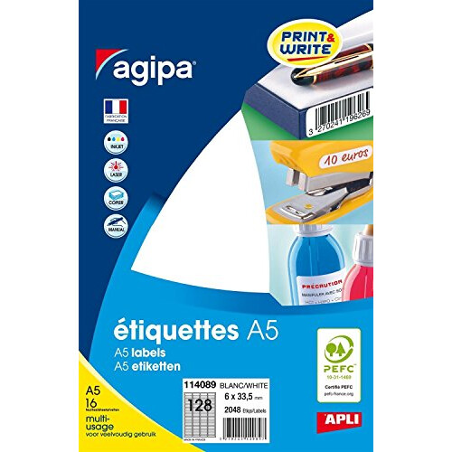 agipa 114089 Universal Labels 6 x 33.5 mm White