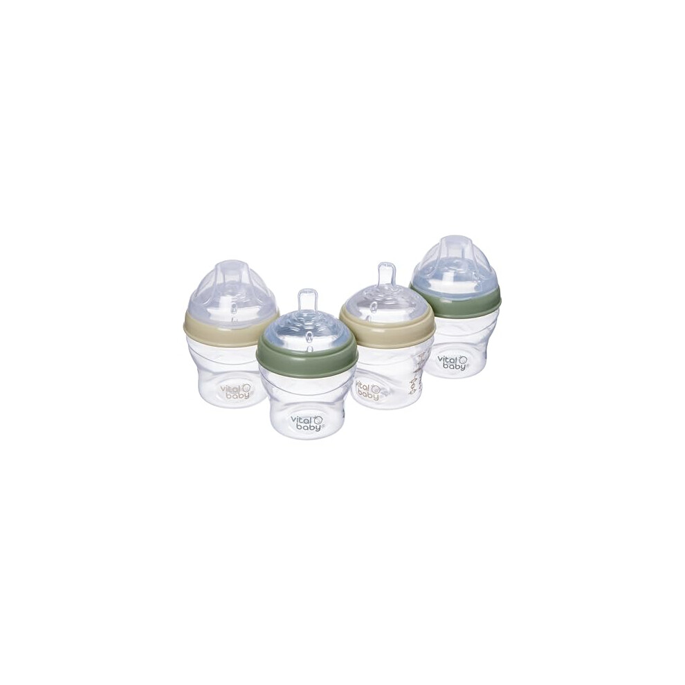 Vital Baby Breast-Like Baby Feeding Bottles 0M+, 150Ml, Self-Sterilising In 3 Mins, Triple Anti-Colic Valves, Slow Flow Teats, Earthsmart