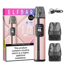 Elf Bar ELFX Pro Pod Vape Kit [Pink] - Available in 7 colours - 1200mAh Battery, 2A Fast Charging (30 Min), 45W Output, Durable Vegan Leather,