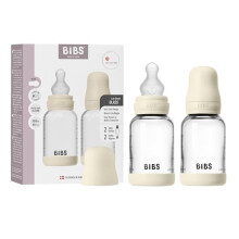BIBS Baby Glass Bottle 2-Pack 120ml. Anti-Colic. Vented Round Silicone Nipple. Supports Natural Breastfeeding, Complete Set - 120 ml (Pack of 2),