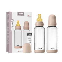 BIBS Baby Glass Bottle 2-Pack 240ml. Anti-Colic. Vented Round Natural Rubber Latex Nipple. Supports Natural Breastfeeding, Complete Set - 240 ml (Pack