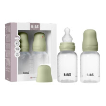BIBS Baby Plastic Bottle 2-Pack 150ml. Anti-Colic. Round Silicone Nipple. Supports Natural Breastfeeding, Complete Set - 150 ml (Pack of 2), Sage
