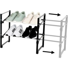 Amig - 2-Tier Extendable Shoe Rack TÃ¶tem - 45.5~80 x 24 x 39.5 cm - Steel and PP Plastic - Black - Ideal for Hallway or Bedroom - Organiser for 12