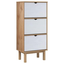 vidaXL Shoe Cabinet OTTA with 3 Drawers Shoe Storage Rack Organiser Cupboard Shelf Stand Holder Storage Unit Cabinet Brown and White Solid Wood Pine