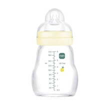 MAM Feel Good A161 Glass Water Bottle with Patented SkinSoftTM Silicone Ultra Soft Silicone for Babies 0 Months + 170 ml