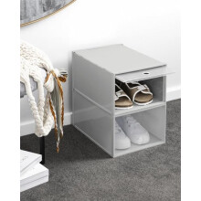 INABOX Shoe Storage Box, Grey Plastic Stackable, 27W x 18H x 36L cm (Pack Of 12)