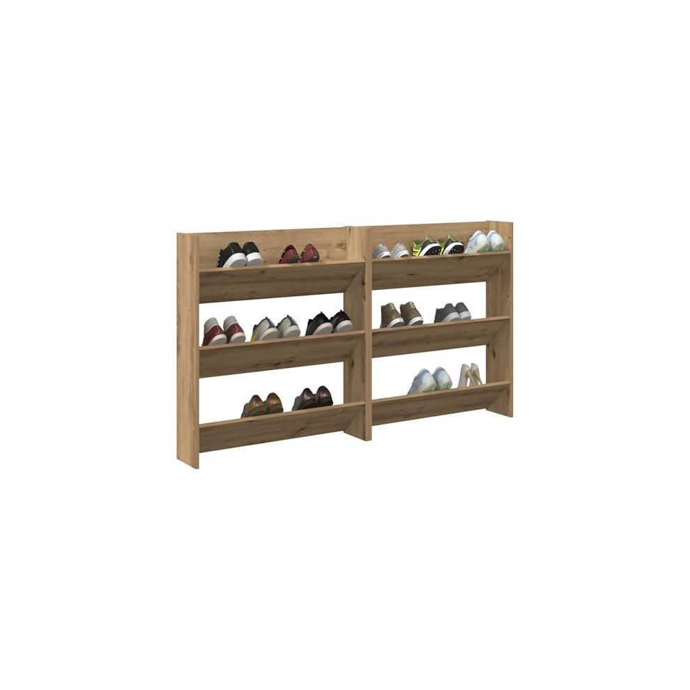 VIDAXL Wall-Mounted Shoe Cabinet Set, 2 Pieces, 85 x 18 x 90 cm, Engineered Wood, Artisan Oak Finish - Image 2