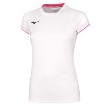 Maillot mujer - MIZUNO - Core - Mangas cortas - Blanco/Rosa flúor - Transpirable