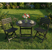 Alivio 3-Piece Folding Bistro Set Space Saving Patio Table &amp; 2 Chairs (Black)