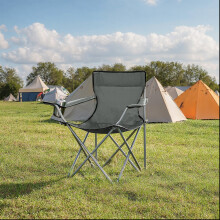 (Grey) Set of 2 Folding Camping Chairs with Armrests and Cup Holders, Portable Outdoor Fishing Chairs