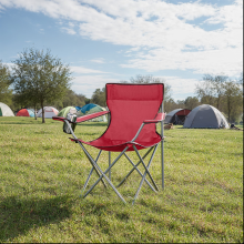 (Red) Set of 2 Folding Camping Chairs with Armrests and Cup Holders, Portable Outdoor Fishing Chairs