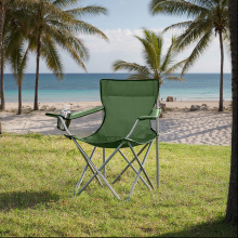 (Green) Set of 2 Folding Camping Chairs with Armrests and Cup Holders, Portable Outdoor Fishing Chairs