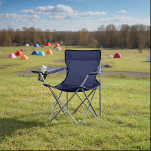 (Blue) Set of 2 Folding Camping Chairs with Armrests and Cup Holders, Portable Outdoor Fishing Chairs