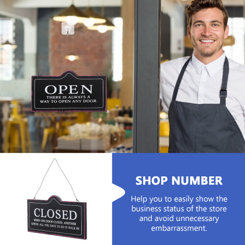 Simple Open Closed Flip Sign Wooden Square Accessory 1pcs 2