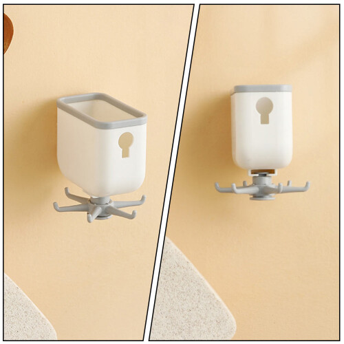 1Pc Punch-Free Grey Plastic Kitchen Hanging Box Rotating Hook Storage 2