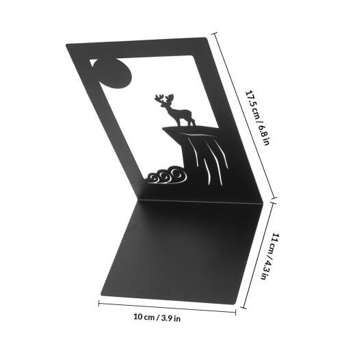 2Pcs Unique Cliff Deer Pattern Iron Bookends Black Creative Book Stand 1