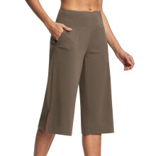 Pants for Women High Waist Wide Leg Yoga Capris with-Brown L