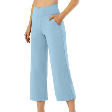 Pants for Women Wide Leg Yoga High Waist Capris-Sky Blue M