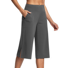 Pants for Women High Waist Wide Leg Yoga Capris-Dark Grey S