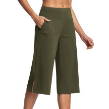 Pants for Women High Waist Wide Leg Yoga Capris-Army Green S