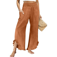 Pantalon de Lino para Mujer Cropped Linen Pants Women-Orange M