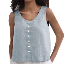 Women's Casual Button Vest Sleeveless Neck Waistcoat-Blue S