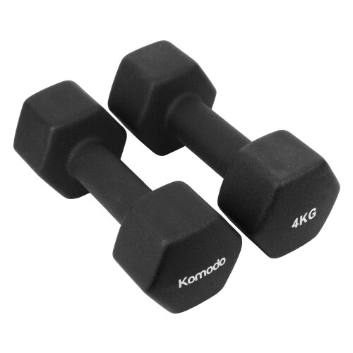 Komodo (Black, 2 x 4kg) 2x Neoprene Dumbbells