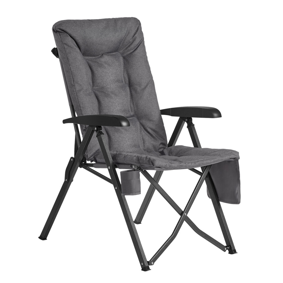 Songmics (Grey) Folding Recliner Chair, Adjustable 95-150 High Back, Padded Camping Chair With Cup Holder Grey