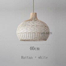 (Style B white 40cm, Wooden plate cord) Nowa, dopasowana kolorystycznie lampa rattanowa, zabytkowe lampy wiszące, retro lampa wisząca, wystrój