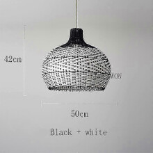 (Black and white 50cm, Wooden plate cord) Nowa, dopasowana kolorystycznie lampa rattanowa, zabytkowe lampy wiszące, retro lampa wisząca, wystrój