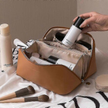 (Mocha Brown) Bolsa de cosméticos, neceseres de viaje, bolsa organizadora de cosméticos de gran capacidad, bolsa de