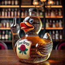 (Duck A) Geschikt voor een whiskykaraf van 350 ml. Fles in de vorm van een Amerikaanse zeearend, teckel of uil, of een adelaar.