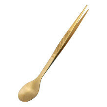 (Gold) Pinzas 2 en 1 para cuchara, utensilio de cocina de acero inoxidable, pinzas para cuchara sopera, creativo