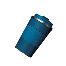 (blue) Taza de café de acero inoxidable con aislamiento al vacío, doble pared, para viajes, con agarre de silicona,
