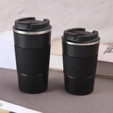 (black) Taza de café de acero inoxidable con aislamiento al vacío, doble pared, para viajes, con agarre de silicona,